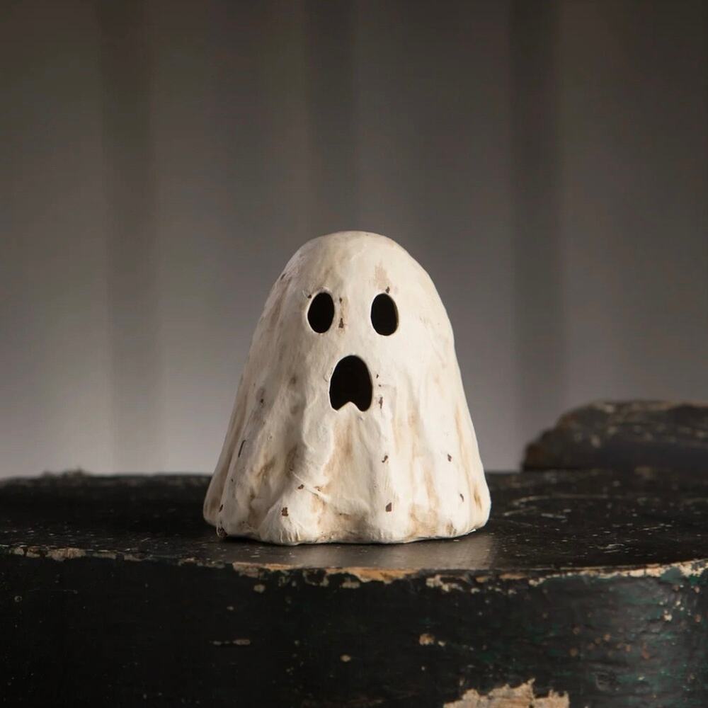 Bethany Lowe Scared Ghost Luminary Small Mini Paper Mache Halloween Decor NEW